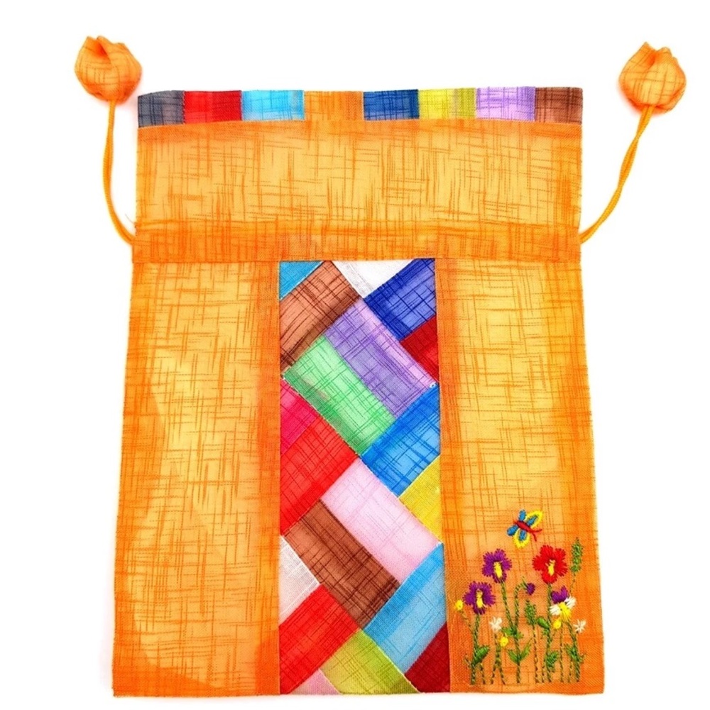Vibrant Orange Patchwork Cosmetic Bag